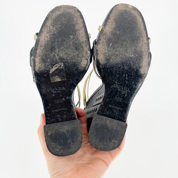 Prada Fall 2014 Runway Black Gold Industrial Metal Wedge Sandal size IT 38.5 - Picture 13 of 15